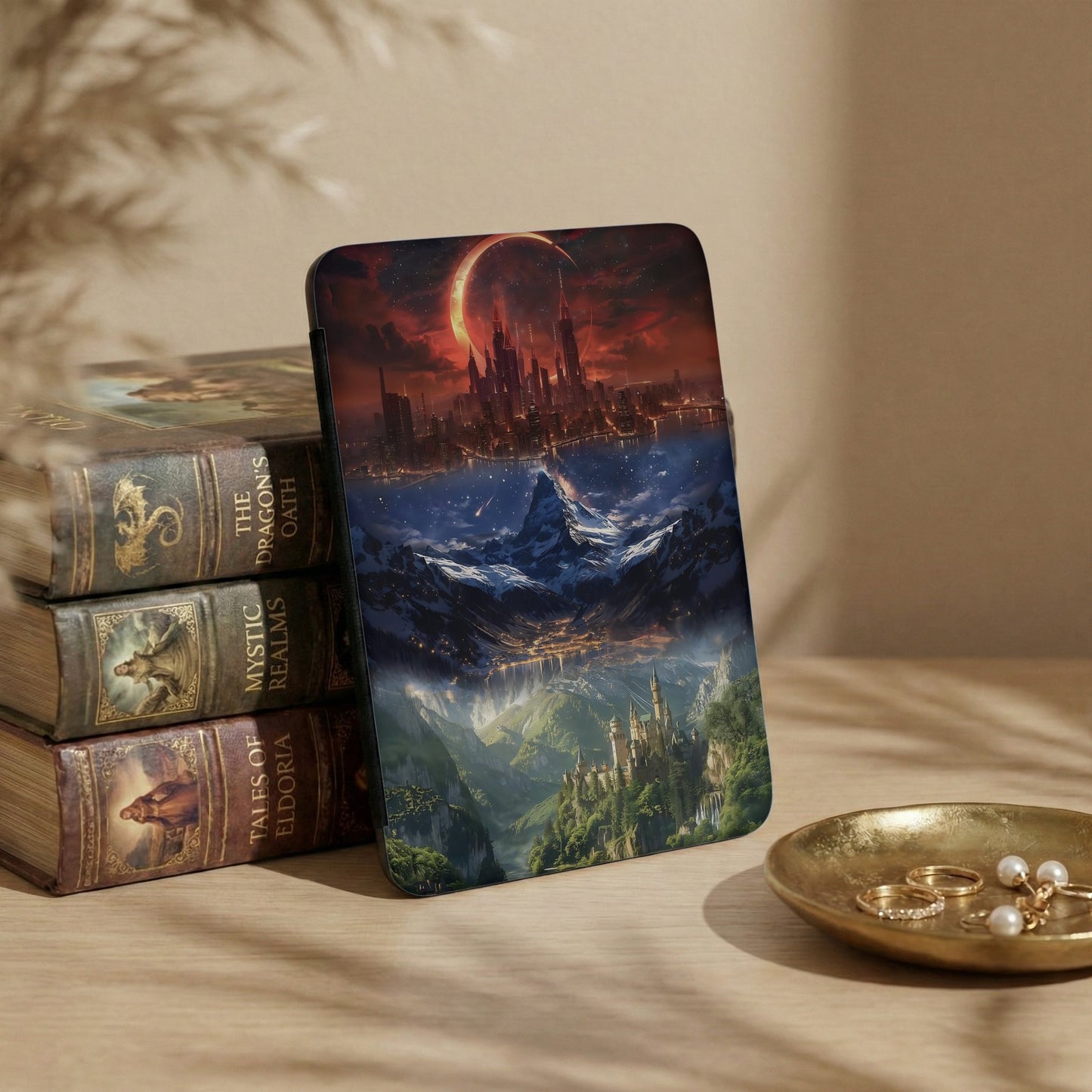 Fantasy realms moonlit city mountain castle artwork product type