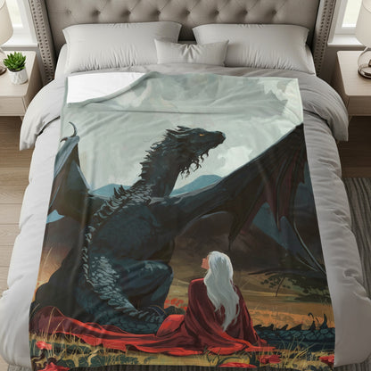 Fantastic Dragon with Woman Art Blanket