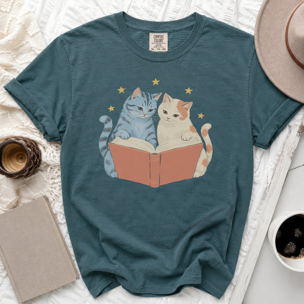 Storytime Cats Tee in Blue Spruce