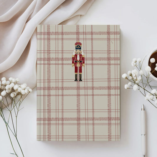 Beige Plaid Notebook with Nutcracker Design Cover