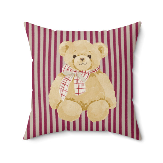 Cute Teddy Bear on Striped Cushion Pillow Product