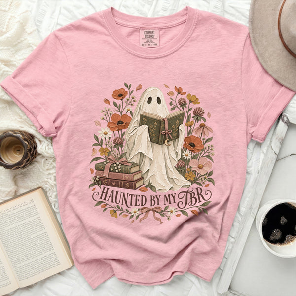 Haunted By TBR Ghost Tee in Blossom