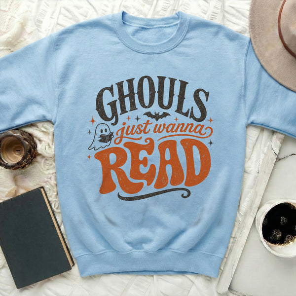Ghouls Wanna Read Literary Sweatshirt in Light Blue