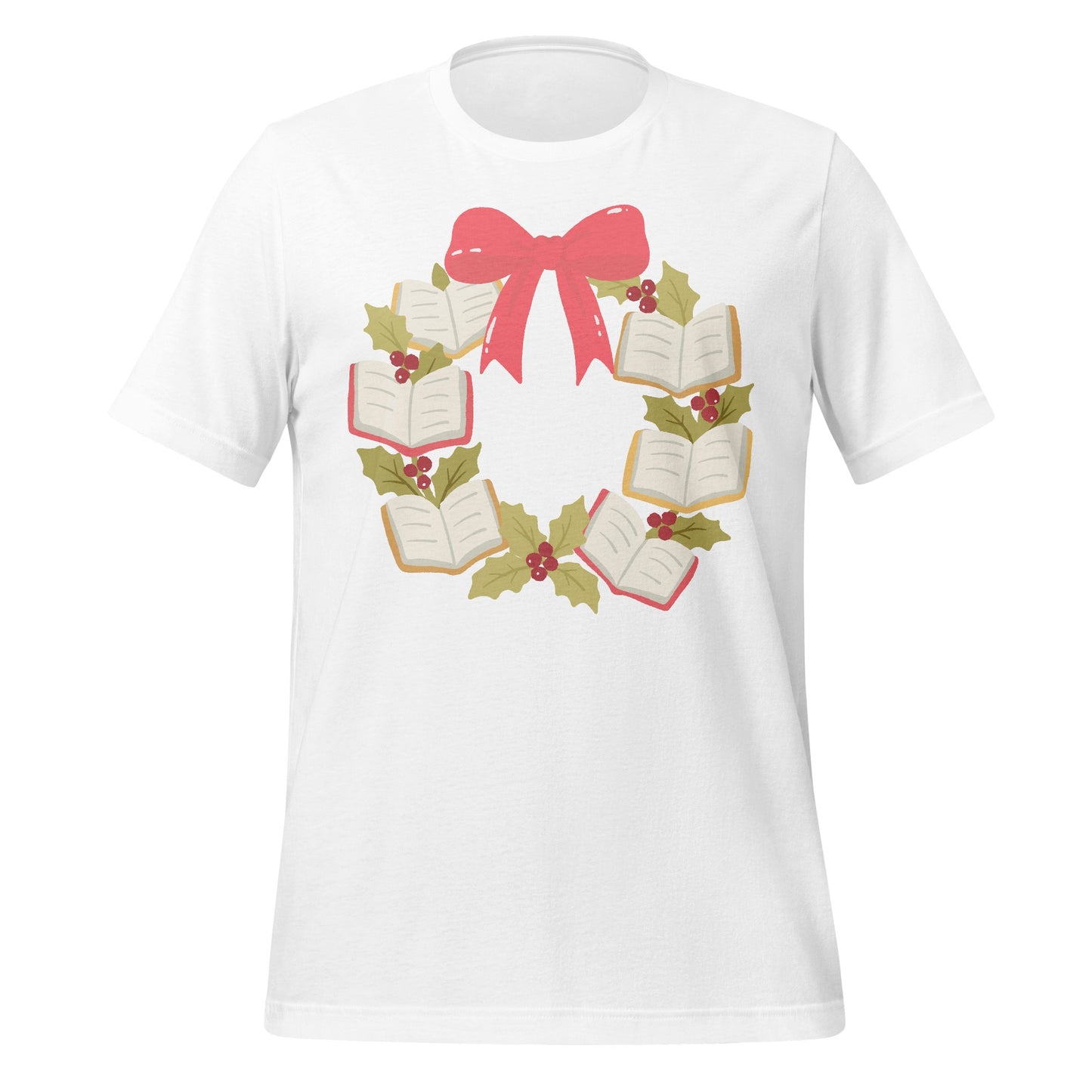 Christmas Wreath with Books and Bow T-shirt