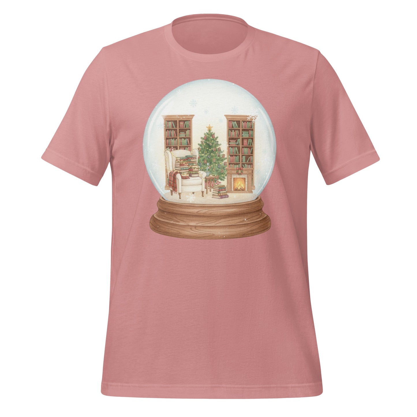 Holiday Snow Globe Bookshelf Fireplace T-Shirt