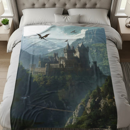 Majestic Castle and Dragons Landscape Blanket