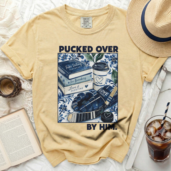 Pucked Over By Him Hockey Tee in Butter