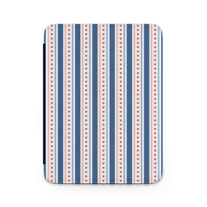 Red Hearts and Blue Stripes Design Tablet Cover