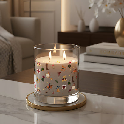 Festive Holiday Scented Candle with Decorative Motifs