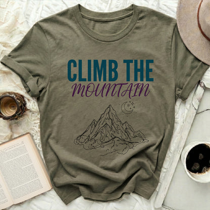 CLIMB THE MOUNTAIN night sky adventure graphic tee product type