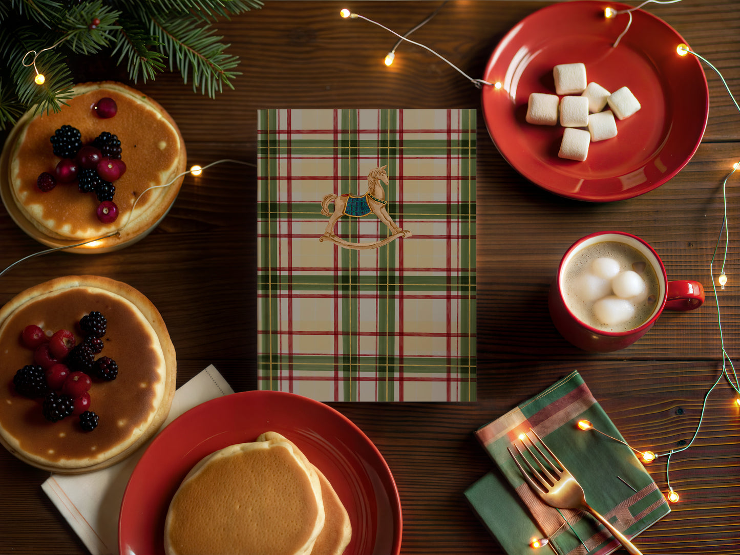 Festive Wooden Rocking Horse Design Plaid Notebook