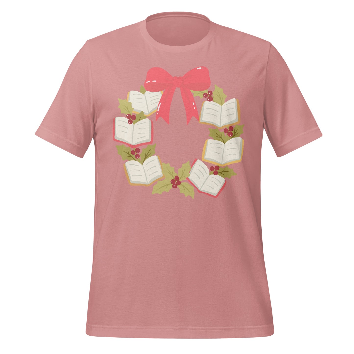 Holiday Wreath with Open Books Graphic T-Shirt
