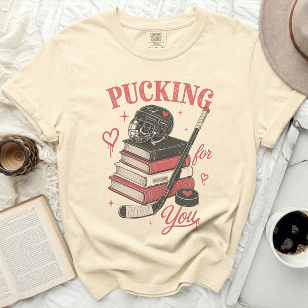 Pucking For You Hockey Romance Tee in Ivory