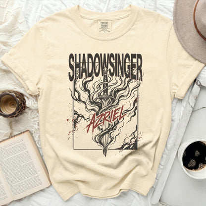 Comfort Colors t-shirt with "SHADOWSINGER AZRIEL" graphic.