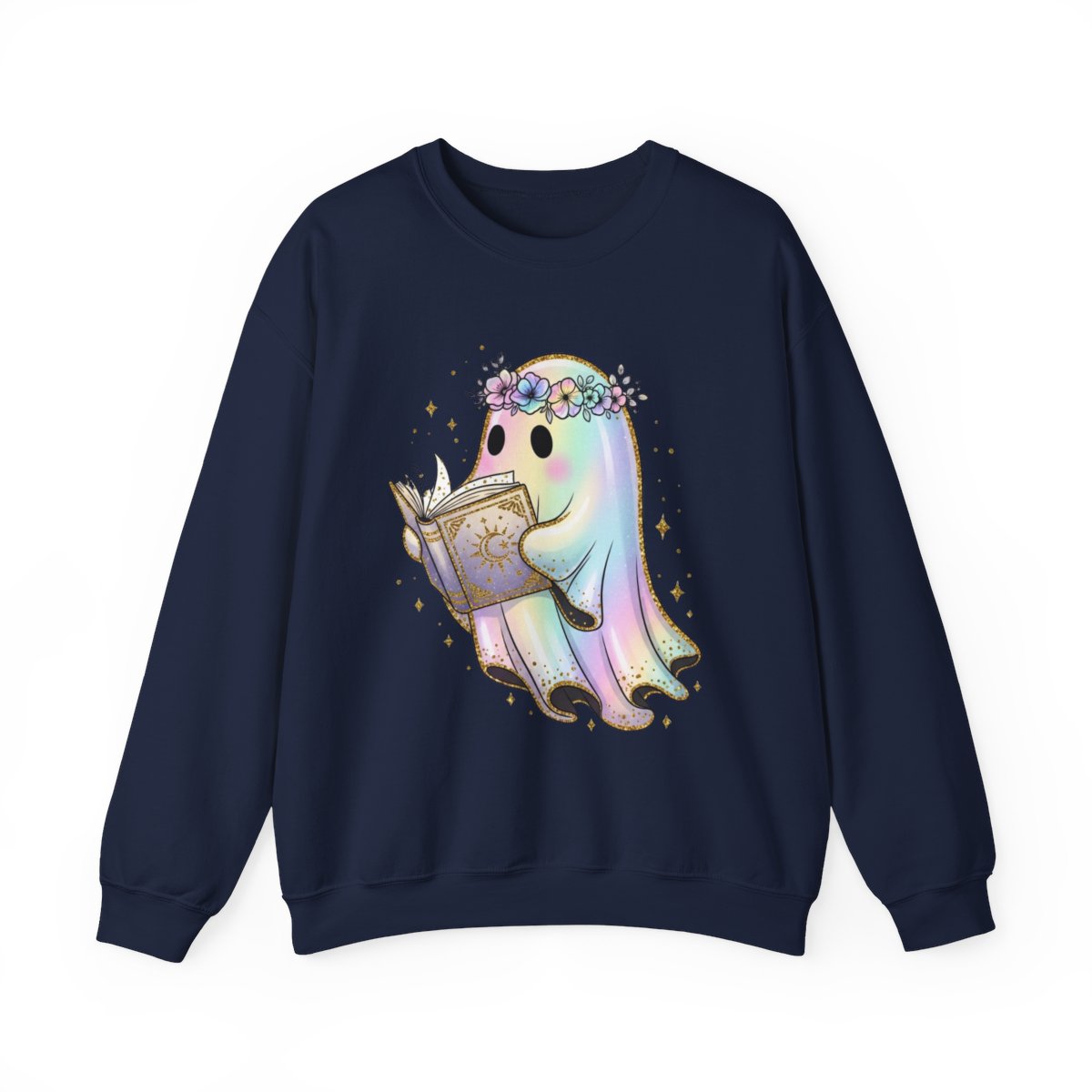 Reading Ghost with Floral Crown Fantasy Art Sweatshirt - MagicMerchEmporium
