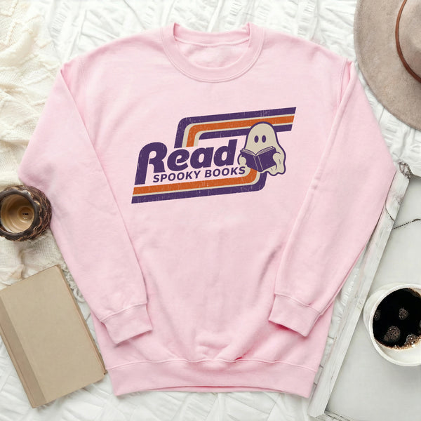 Spooky Reader Ghost Sweatshirt in Light Pink