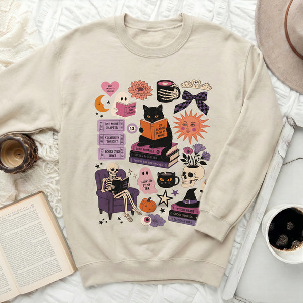 Haunted Bookworm Sweatshirt in Sand