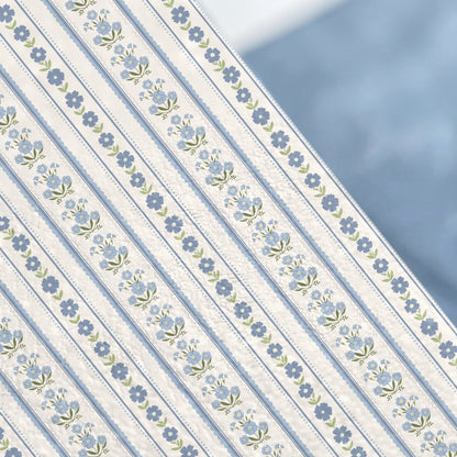 Blue and White Floral and Stripe Patterned Fabric