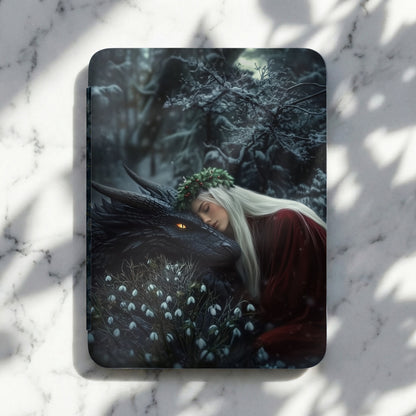 Serene Blonde Woman Dragon Winter Forest Snowdrops Fantasy product type