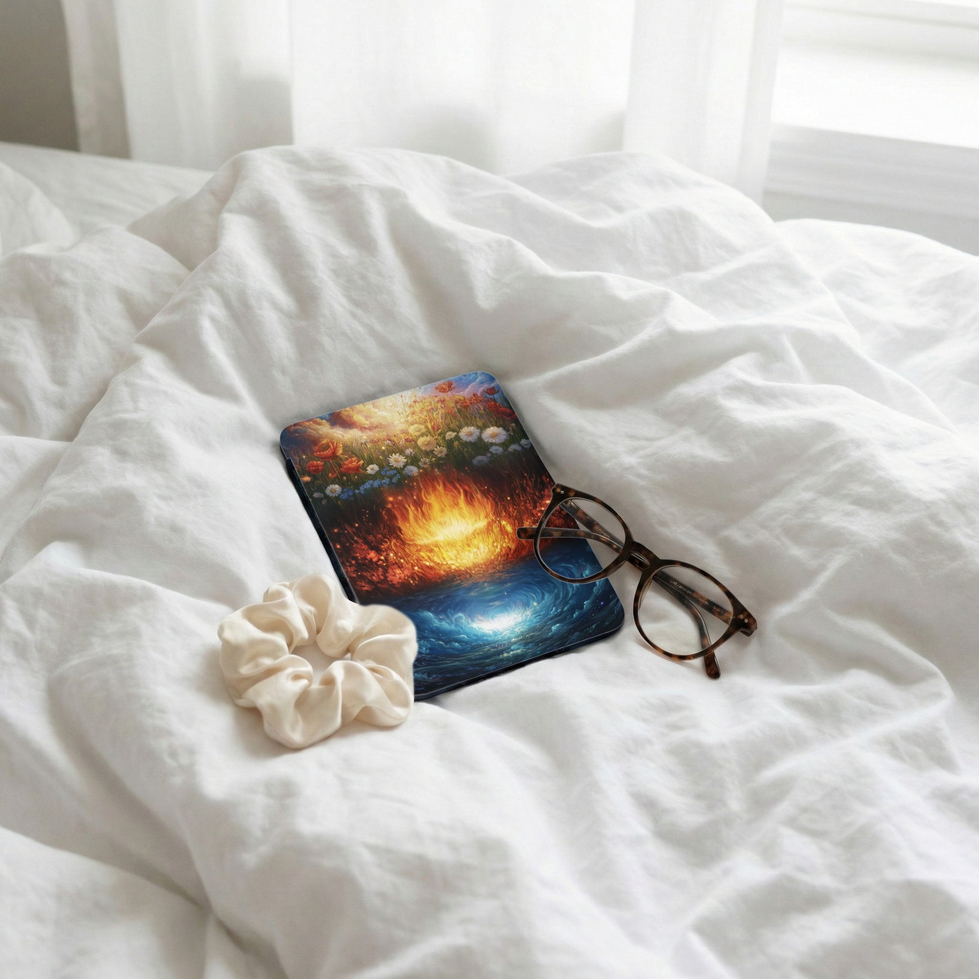 Vibrant Fantasy Floral Flames Water Vortex Tablet Cover