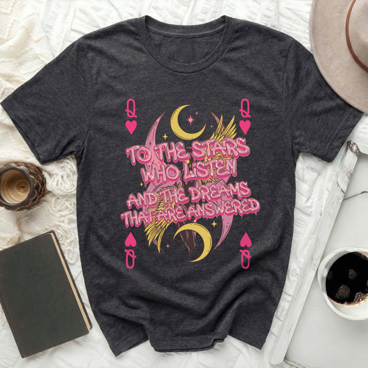 Stars Who Listen Dreams That Are Answered t-shirt
Graphic TShirt
Stars Who Listen
Dreams Answered
Celestial Shirt
Moon Crescent
Queen Hearts
Pink Graphic
Inspirational Tee
Mystical Apparel
Fantasy Design
Dark Gray Top
Statement Wear
Spiritual Motif
Unique Clothing
Cosmic Vibes
Magical Dreams
Winged Art
Quote TShirt
Positive Message
Space Lover