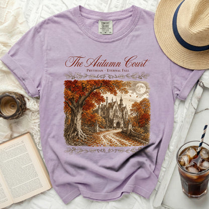Purple t-shirt with "The Autumn Court" and castle graphic.