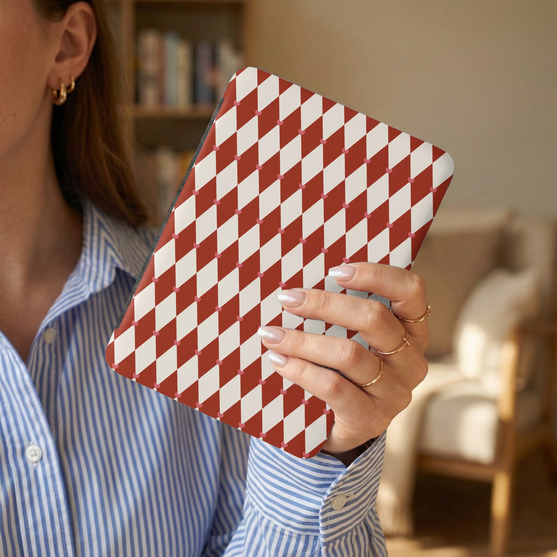 Red and White Geometric Pattern Tablet Case