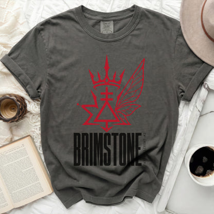 Dark gray t-shirt with red Brimstone logo and "FEMALE ARCHEMY #2" text.