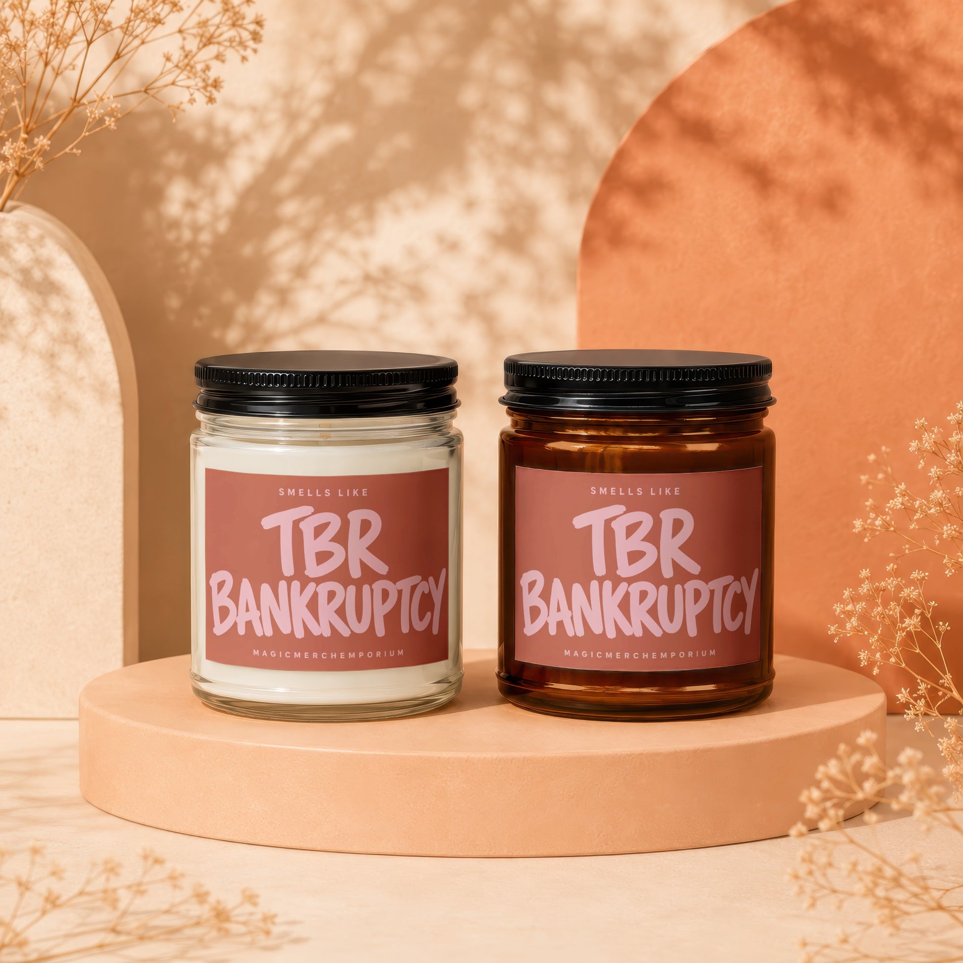 Two candles labeled "TBR BANKRUPTCY" by Magic Merchant Emporium.