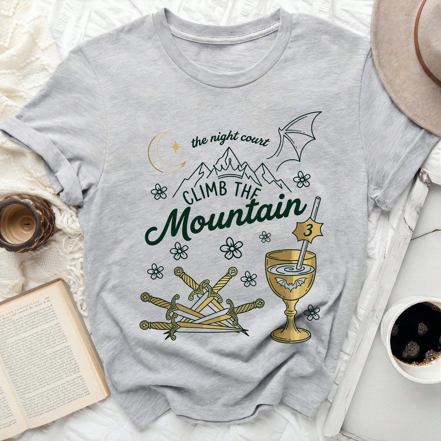 The Night Court Climb The Mountain Swords Goblet 3 T-Shirt
Night Court
Climb Mountain
Fantasy Shirt
Bookish Apparel
Fae Realm
Moon Star
Dragon Wing
Swords Design
Goblet Icon
SJM Inspired
ACOTAR Fan
Book Lover
Gray TShirt
Green Design
Gold Accents
Reader Gift
Unique Graphic
Fictional Worlds
Adventure Theme
Pop Culture