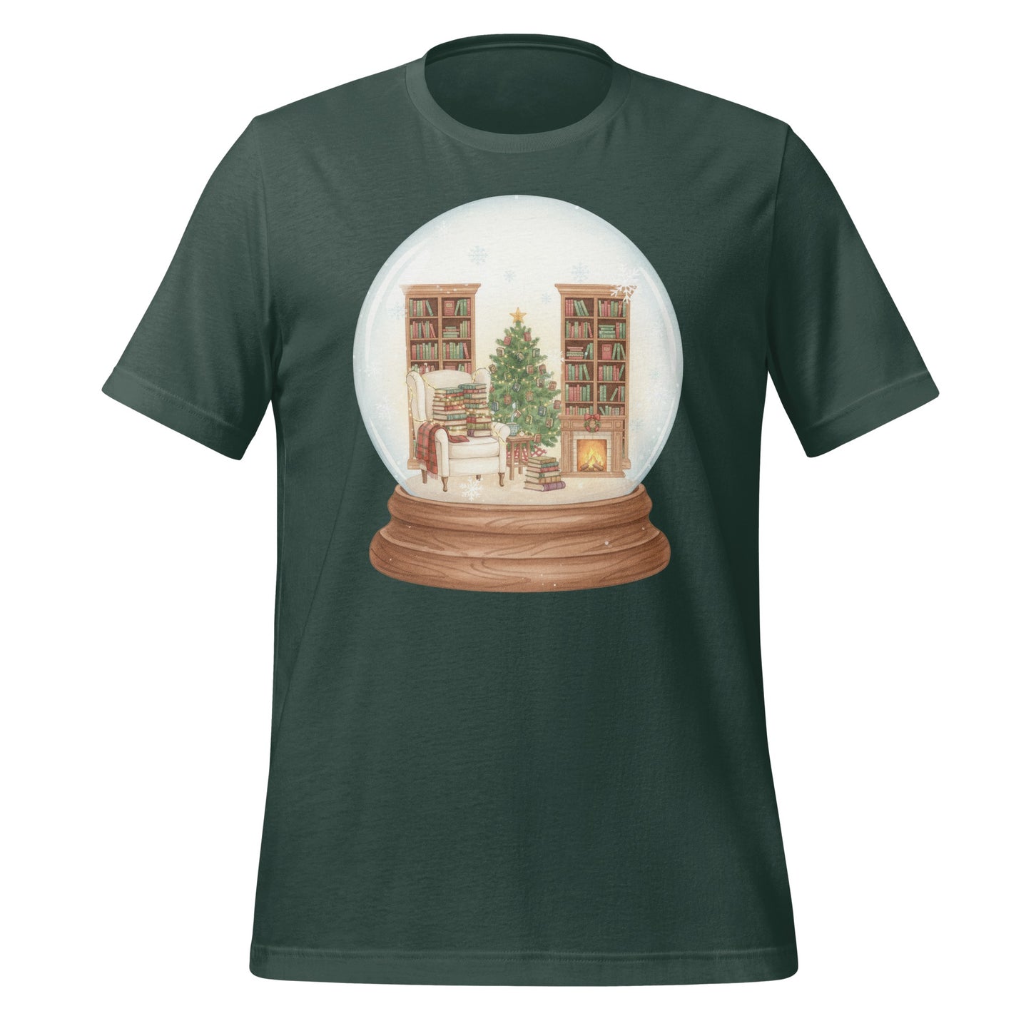 Winter Holiday Book Room in Snow Globe Design T-Shirt