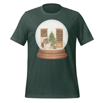 Winter Holiday Book Room in Snow Globe Design T-Shirt