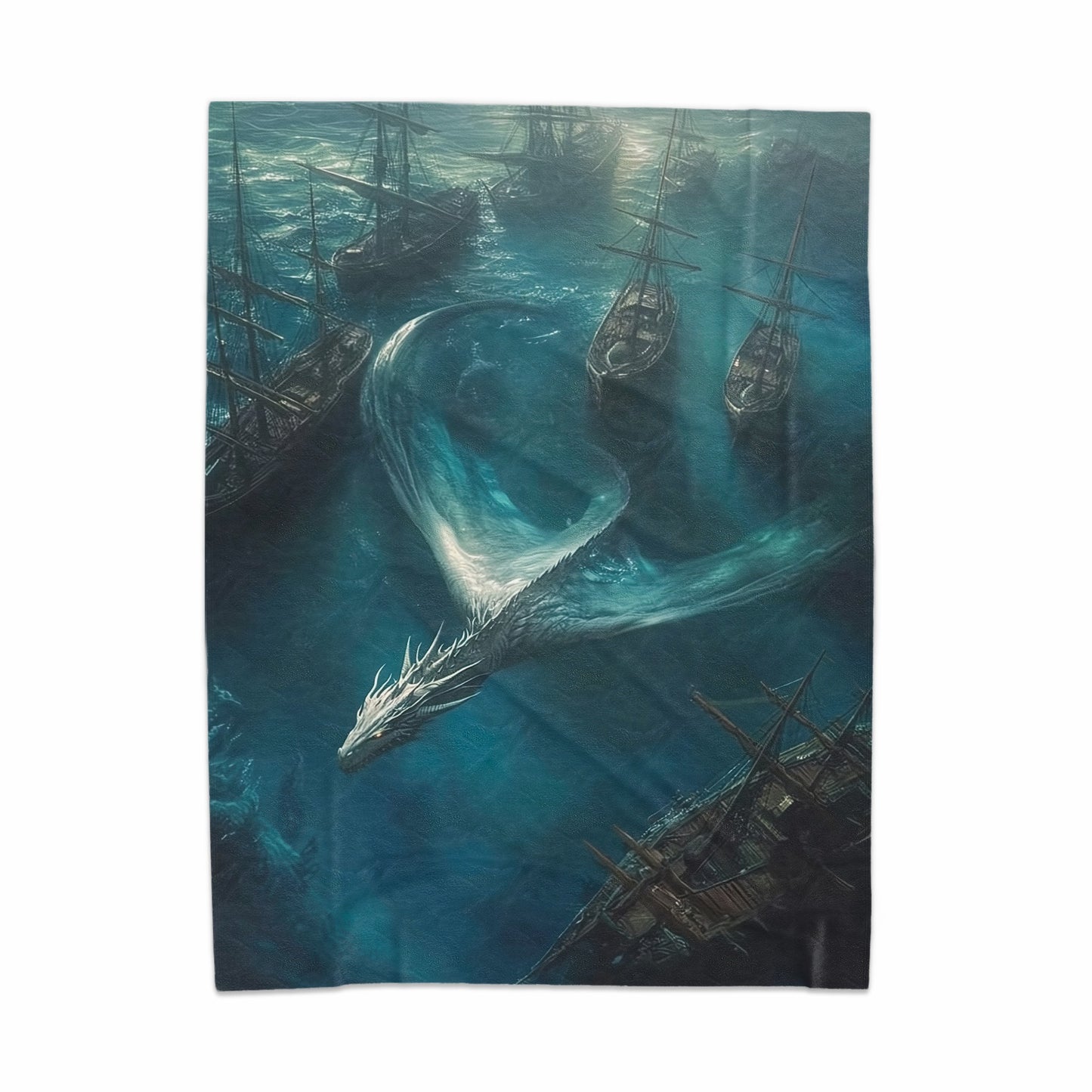 Majestic Dragon and Ships in Ocean Blanket