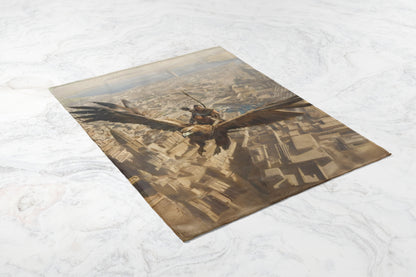 Epic Flying Hunter Over Cityscape Poster