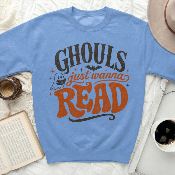 Ghouls Wanna Read Literary Sweatshirt in Carolina Blue