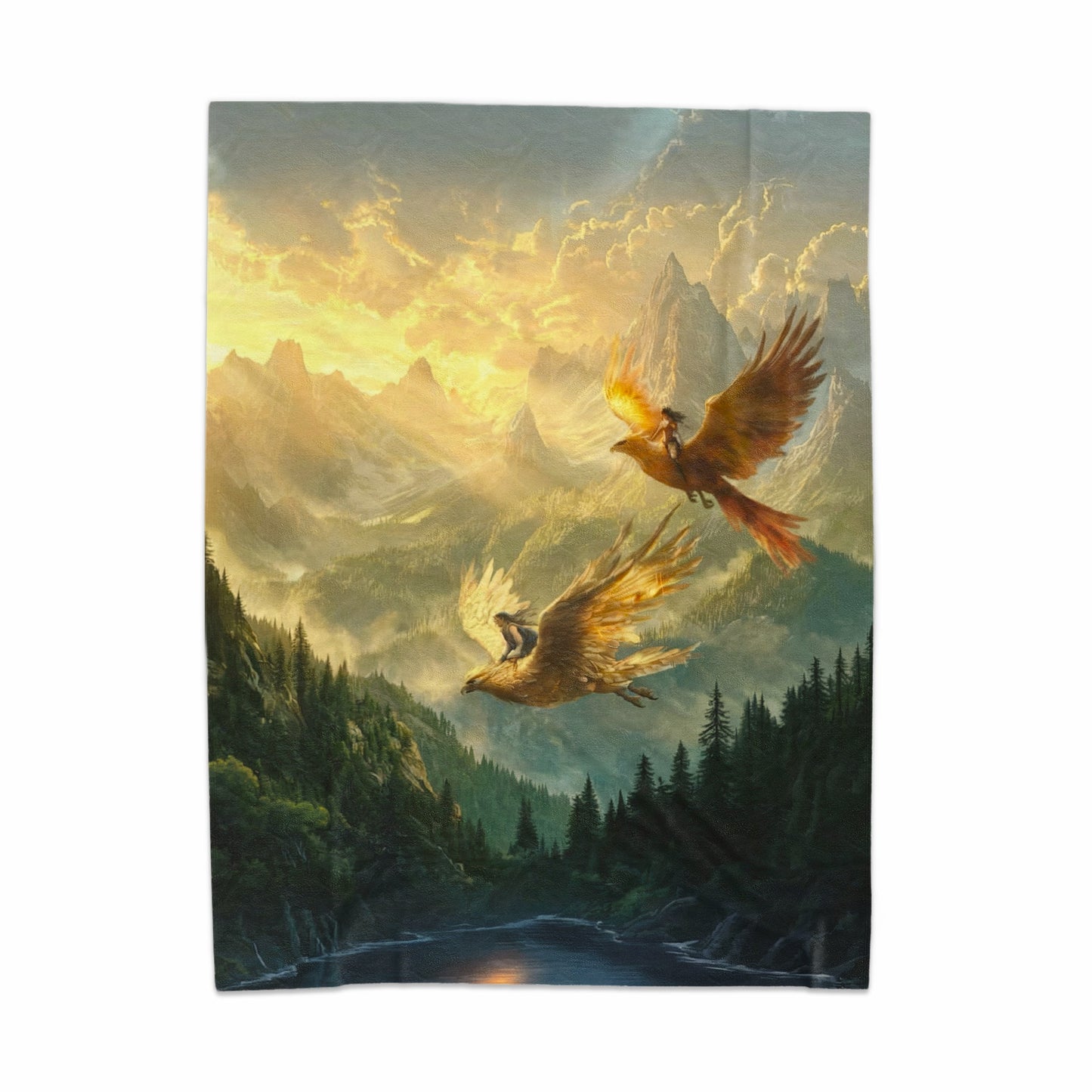 Majestic Sunrise with Flying Phoenixes blanket