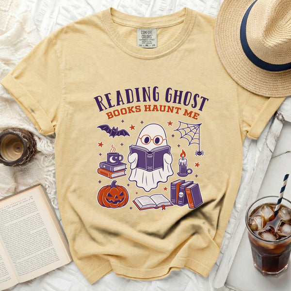 Reading Ghost Halloween Night Tee in Butter