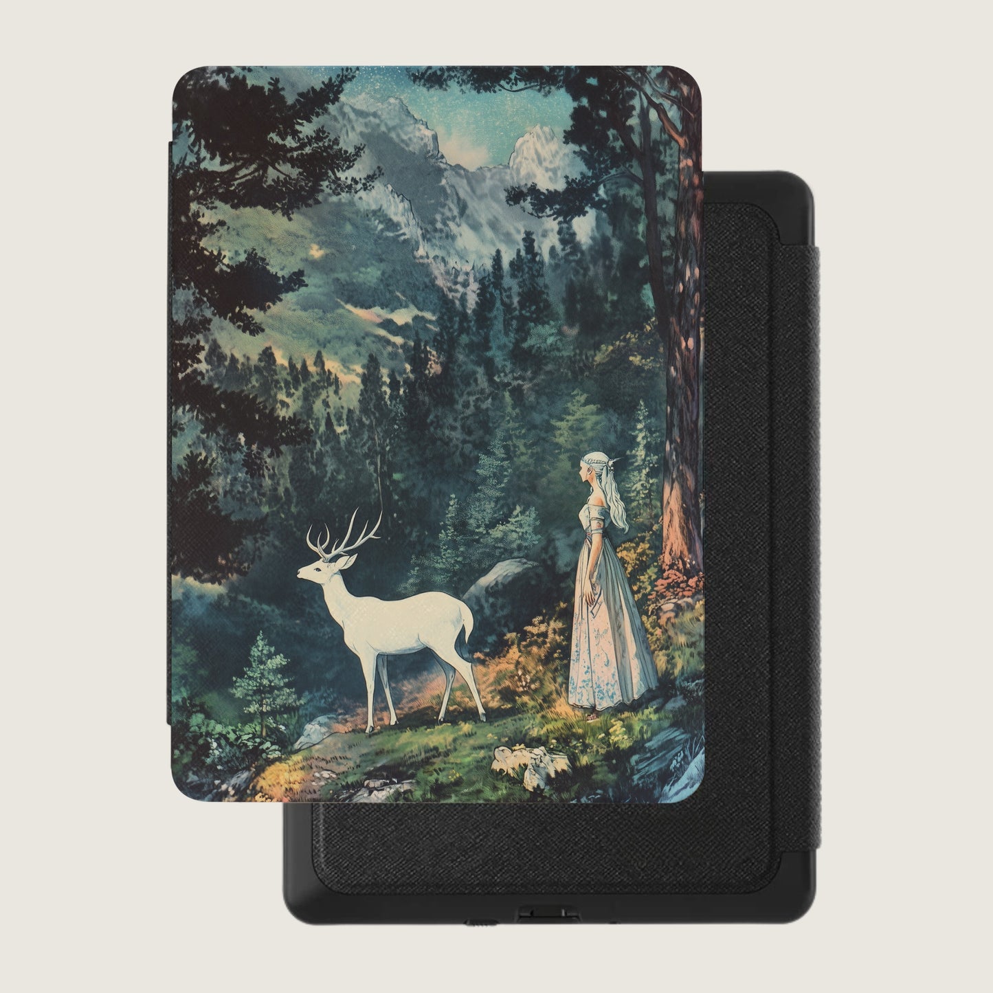 Fantasy White Deer Elven Maiden Forest Stars product type