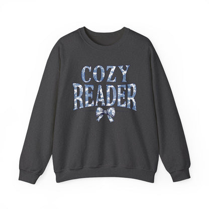 Cozy Reader graphic sweatshirt with bow design
