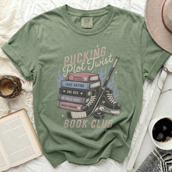 Pucking Plot Twist Book Club Tee in Moss