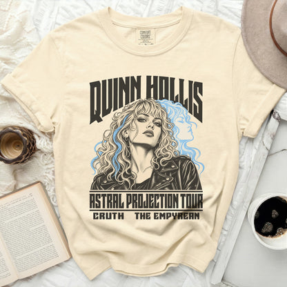 Quinn Hollis Astral Projection Tour t-shirt with graphic of a woman and text.