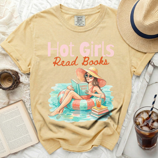 Hot Girls Read Books Tee in Butter