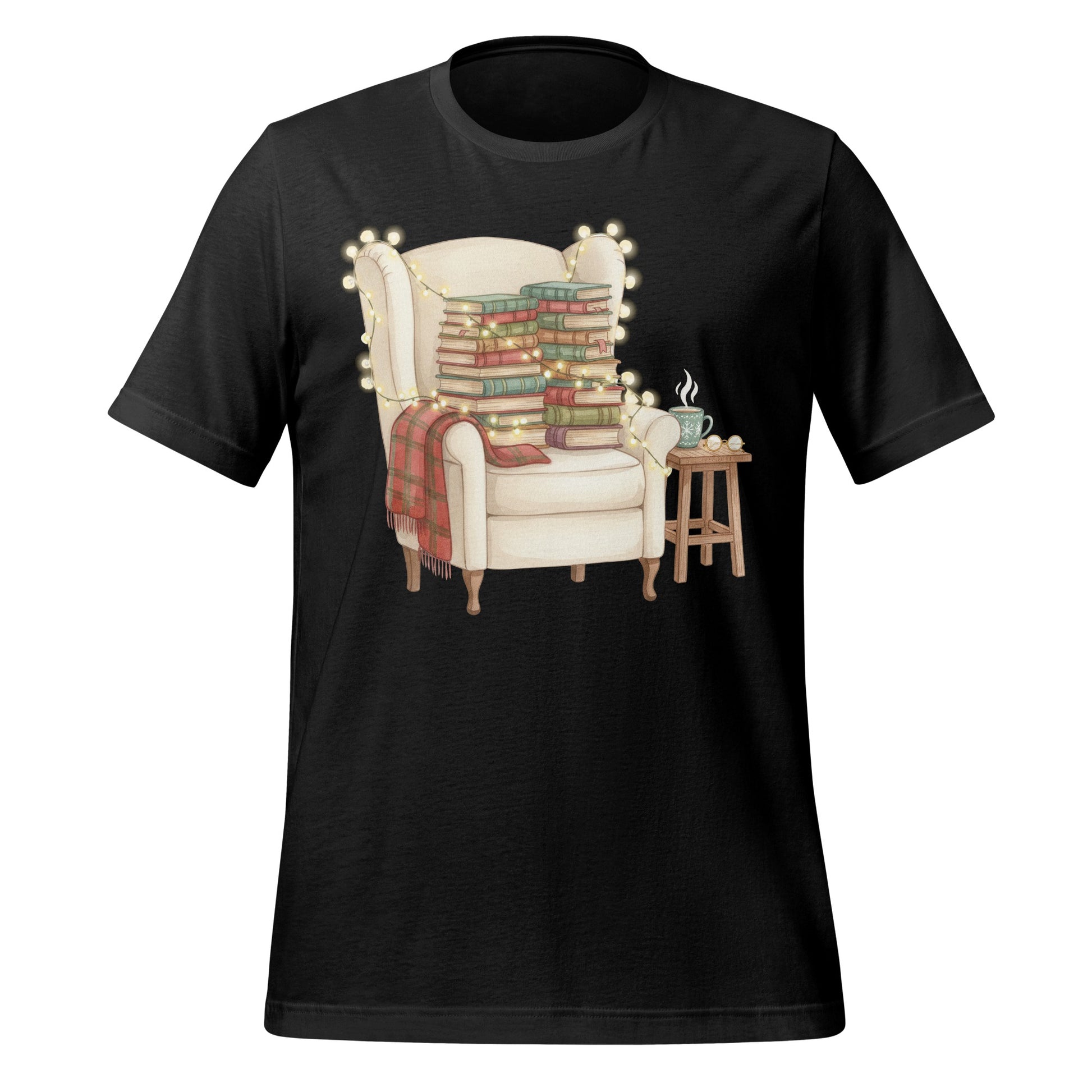 Cozy Reading Nook T-Shirt with Fairy Lights Design