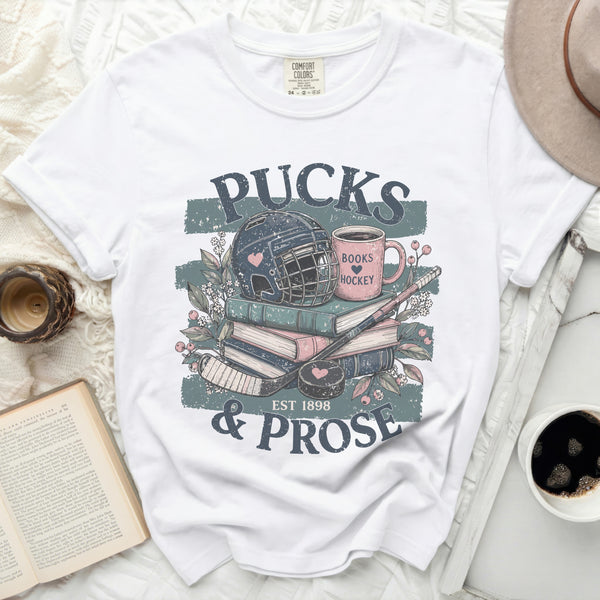 Pucks & Prose Literary Hockey Tee in White