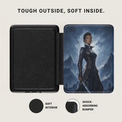 Black open book cover with a warrior woman illustration and text "TOUGH OUTSIDE, SOFT INSIDE."