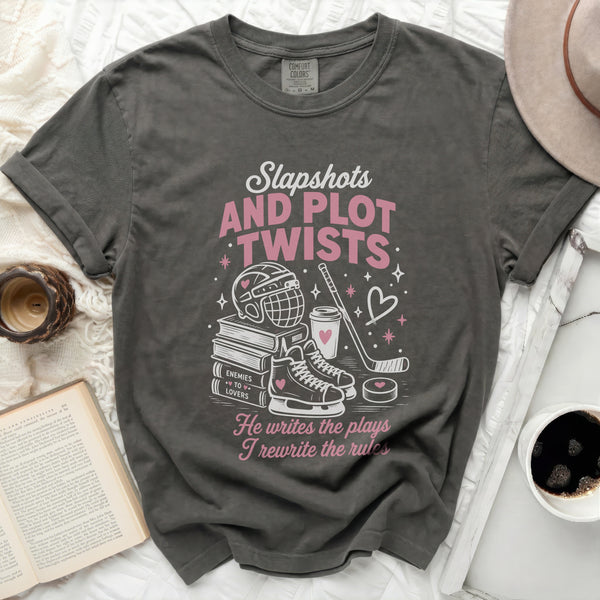 Slapshots & Plot Twists Tee in Pepper