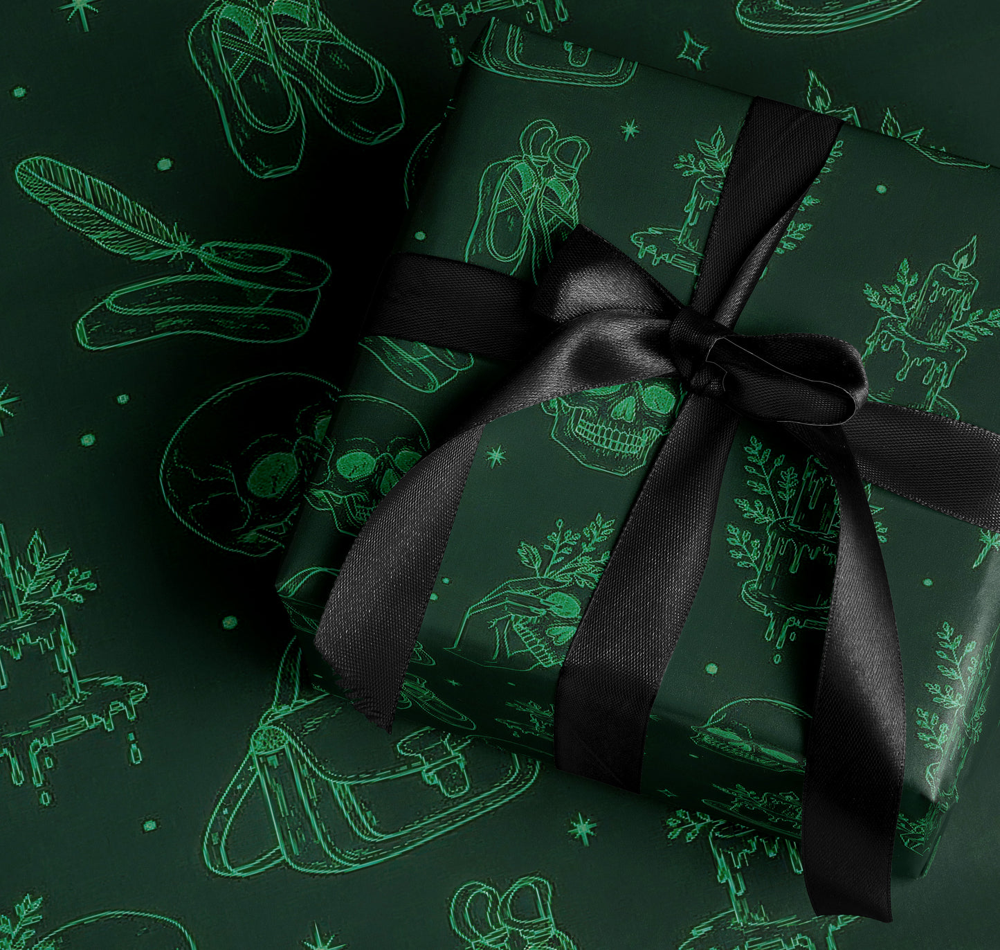 Elegant Black and Green Decorative Wrapping Paper