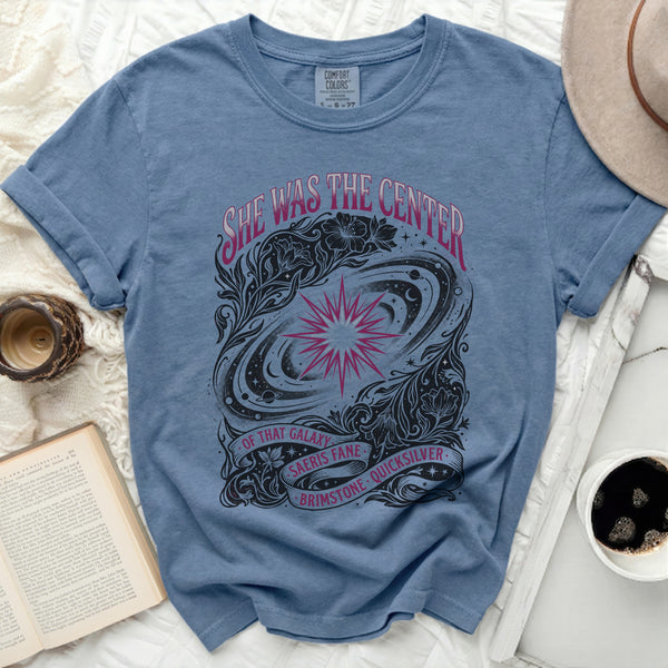 She Was The Center Tee in Blue Jean
