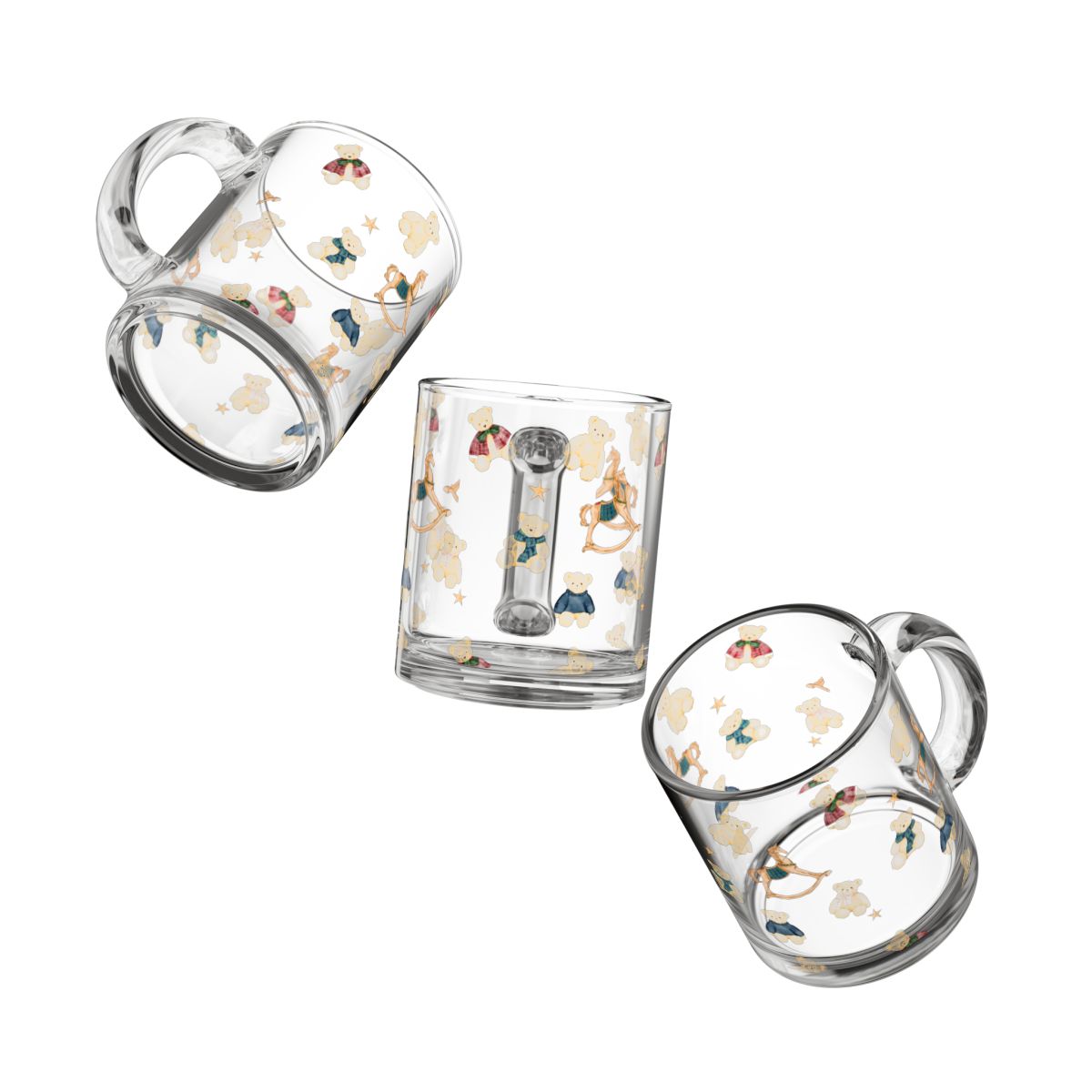 Clear Glass Mug with Colorful Cartoon Characters