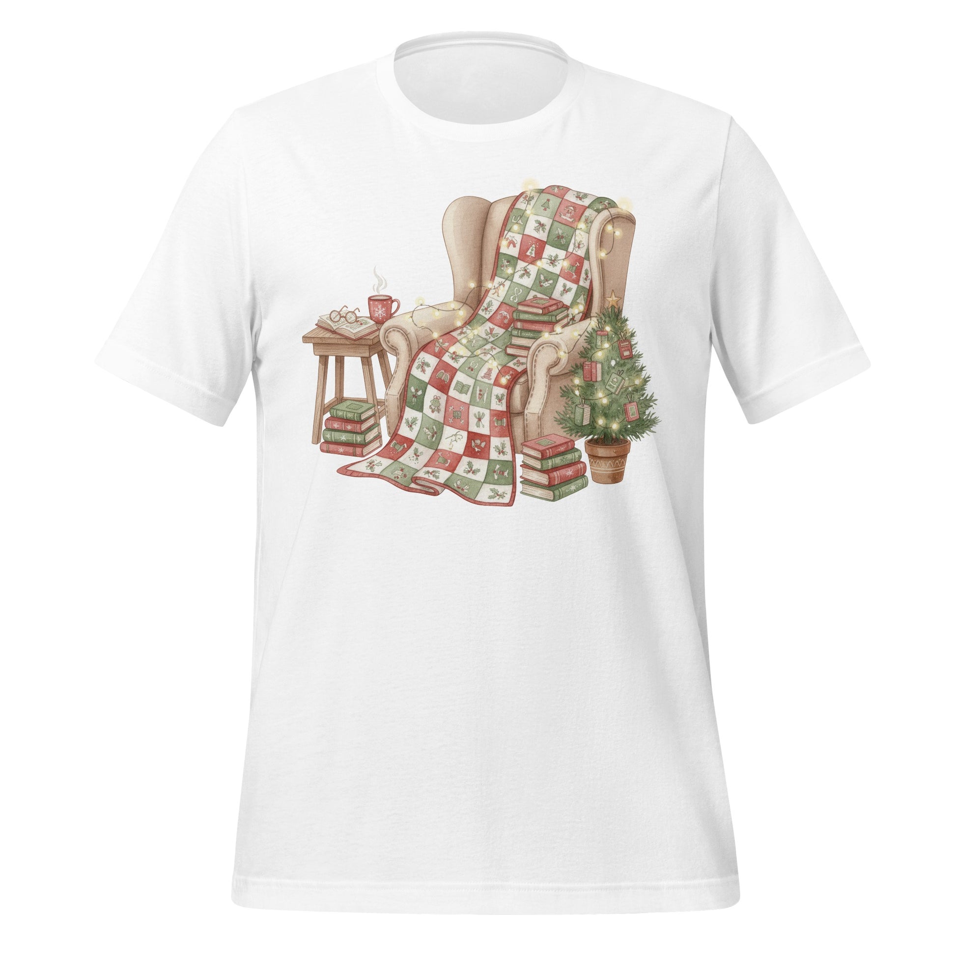 Cozy Xmas Reading Chair with Quilt and Tea Shirt
